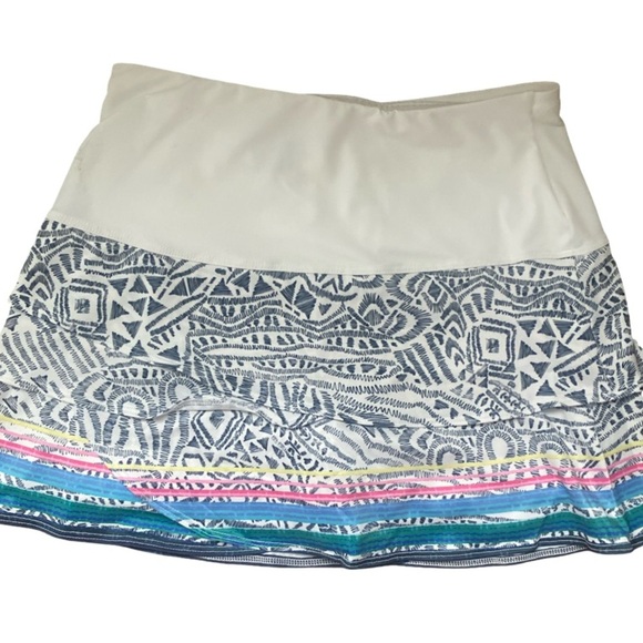 Lucky in Love White Blue Scalloped  Skort -XS white , blue ,pink poly spandex - Picture 5 of 5